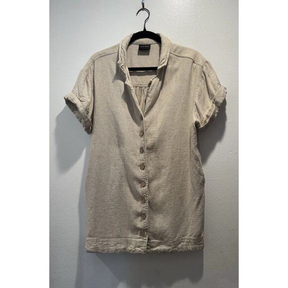 Miou Muse Women’s Size Small Button Front Tunic Top Linen Blend Minimalist Boho - Picture 1 of 9